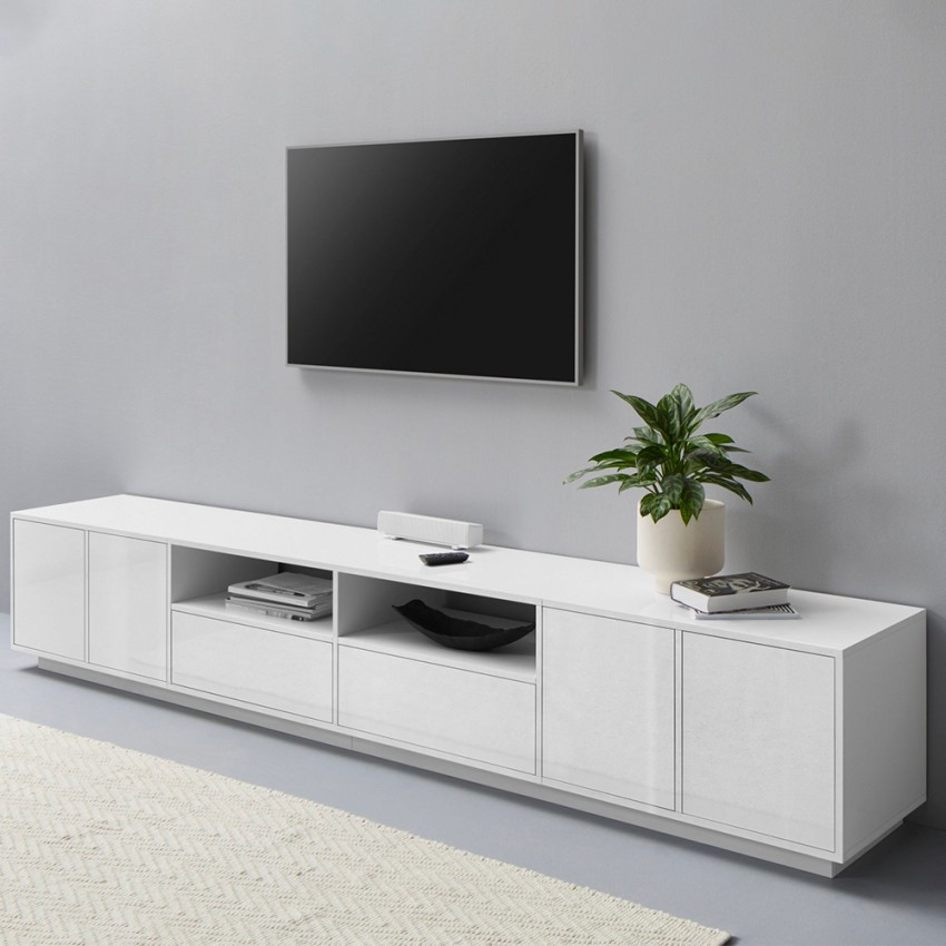 Mobile TV Norheim In Bianco 100x30x30 Cm, In Truciolato, Design Moderno Con Ripiani, Facile Da Montare, Per Soggiorno E Salotto