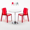 Tavolino Rotondo Bianco 70x70 cm con 2 Sedie Colorate Trasparenti Femme Fatale Spectre Vendita