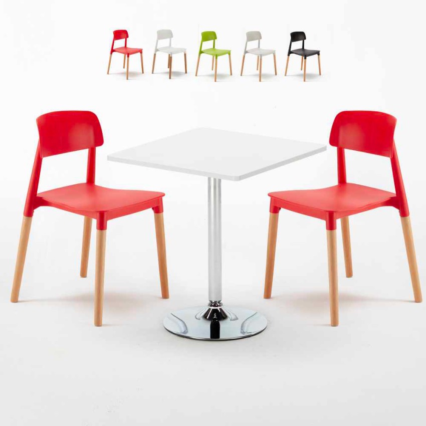 Weiß Quadratisch Tisch und 2 Stühle Farbiges Polypropylen-Innenmastenset Barcellona Cocktail Sales