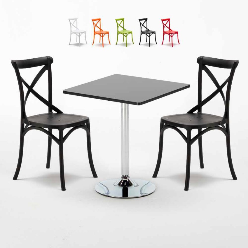 Schwarz Quadratisch Tisch und 2 Stühle Farbiges Polypropylen-Innenmastenset Vintage Mojito Sales