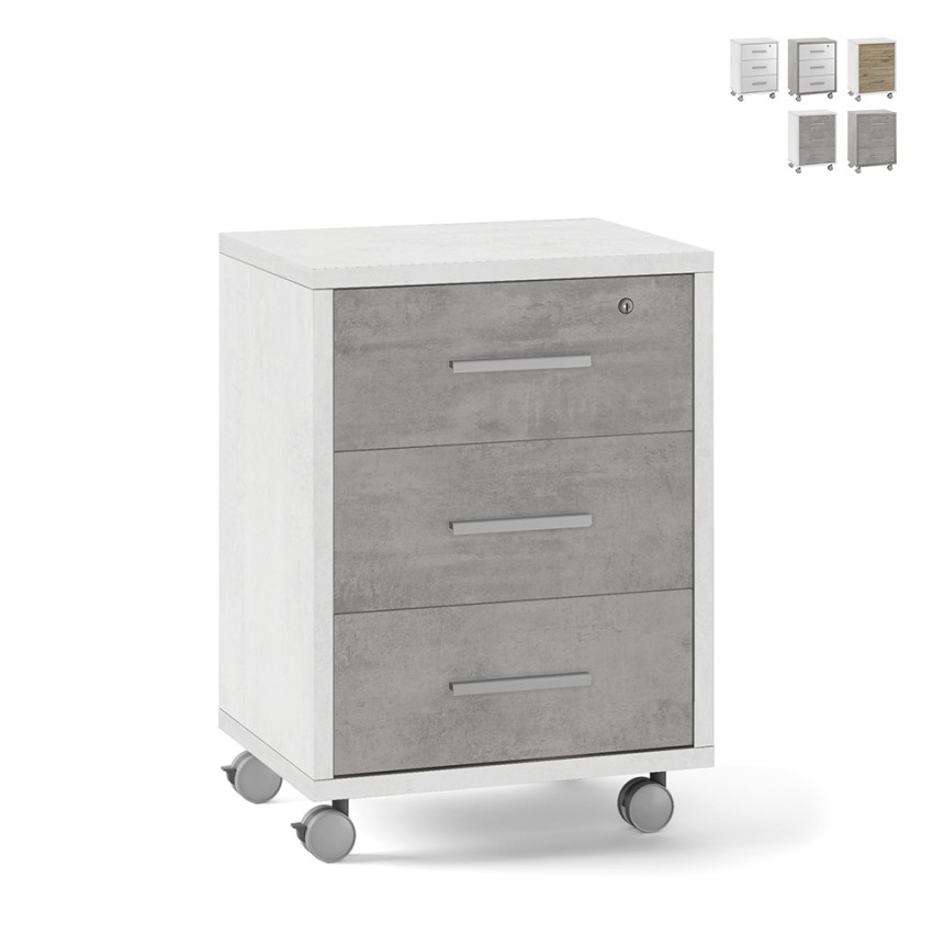 Mobile 3 cassetti chiave ruote scrivania ufficio design moderno Rot Offerta