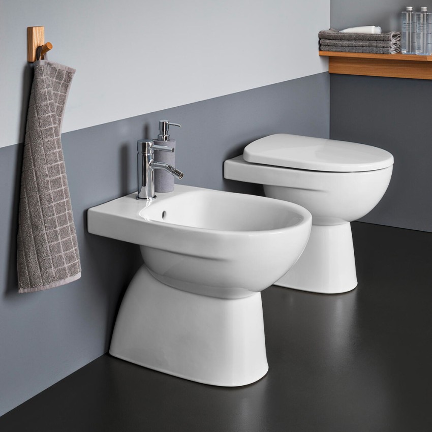 Bidet en céramique au sol sanitaires salle de bain fixation cachée Geberit Selnova Vente