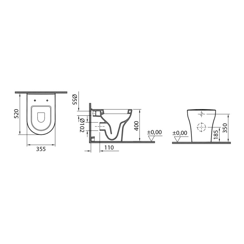 Vase WC en céramique au sol fil de mur évacuation murale sanitaire Zentrum VitrA Remises