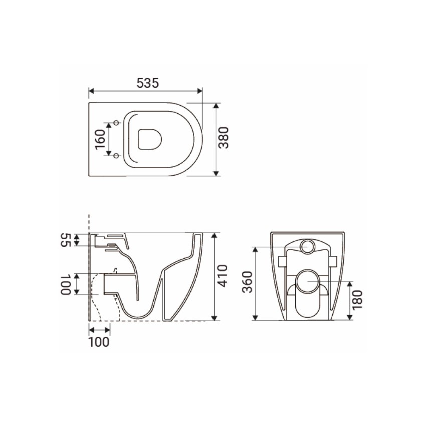 Cuvette de toilette au ras du mur noire drain mur plancher sanitaire sans rebord Strong Offre