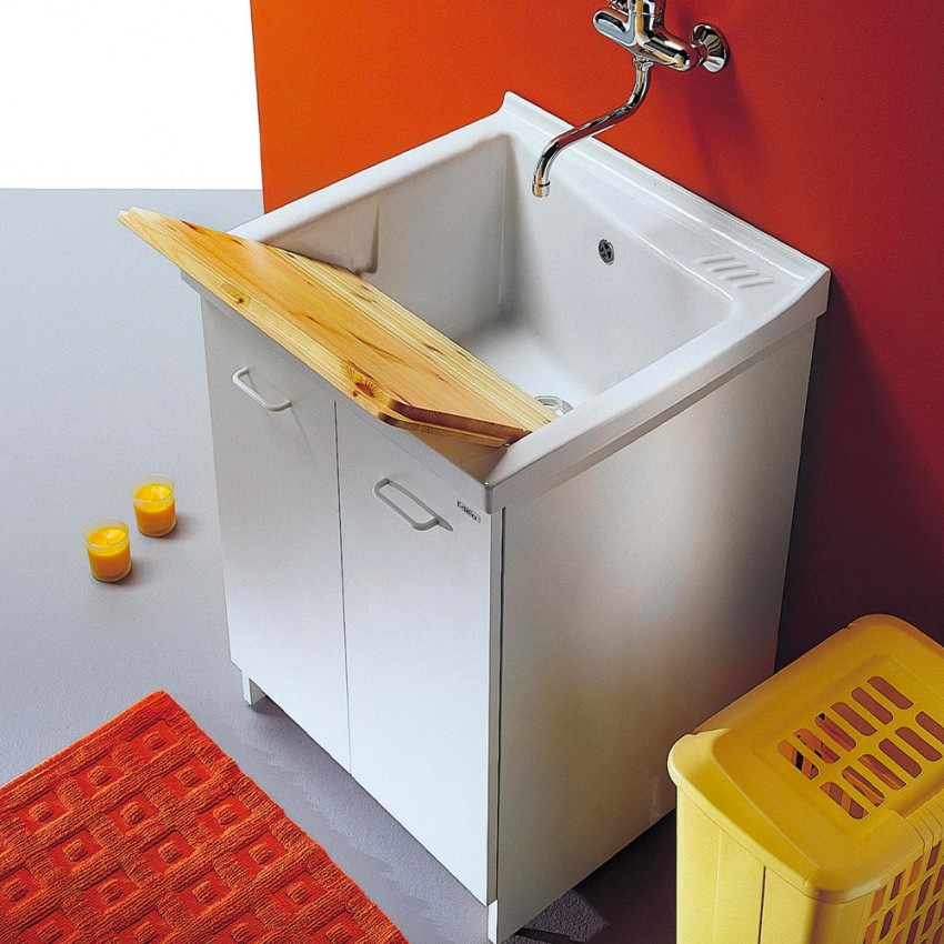 Meuble lave-main céramique 2 portes 83x60cm avec planche en bois Acqua Edilla Vente