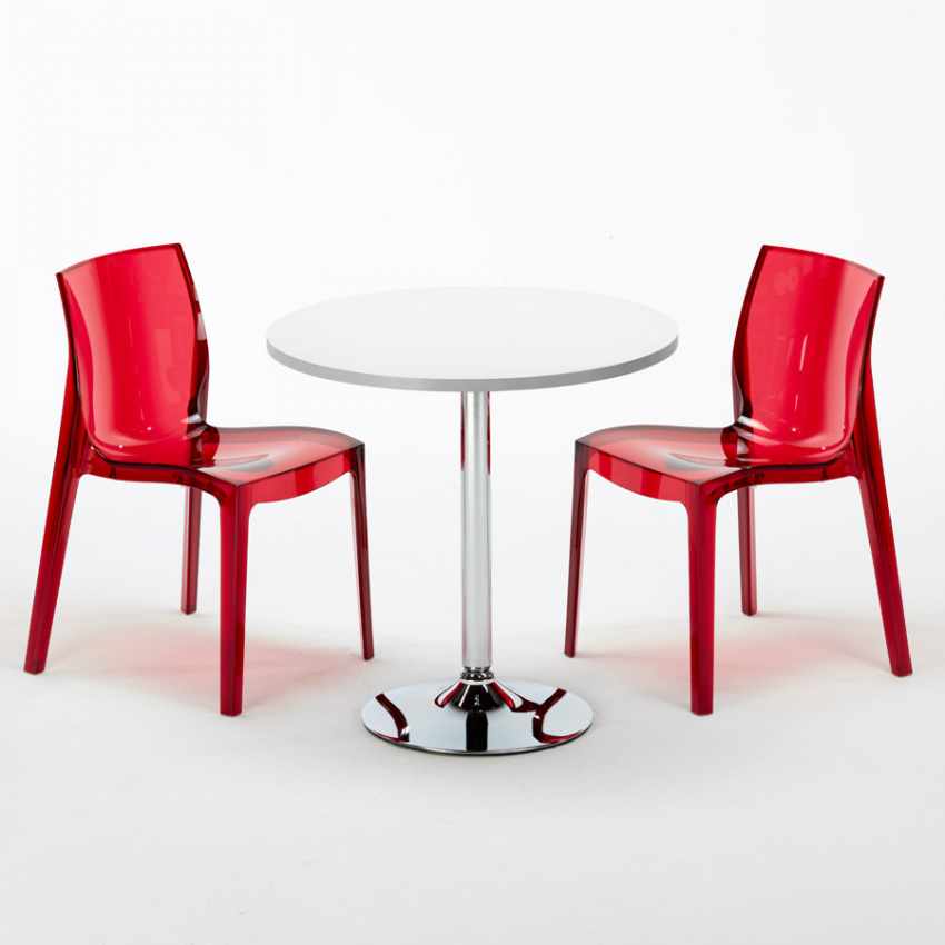 Tavolino Rotondo Bianco 70x70 cm con 2 Sedie Colorate Trasparenti Femme Fatale Spectre Catalogo