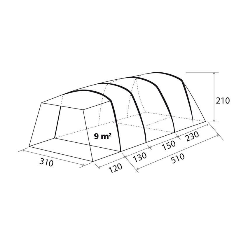 Tente de camping gonflable 310x510 pour famille 4 personnes Pure 4 Brunner Dimensions
