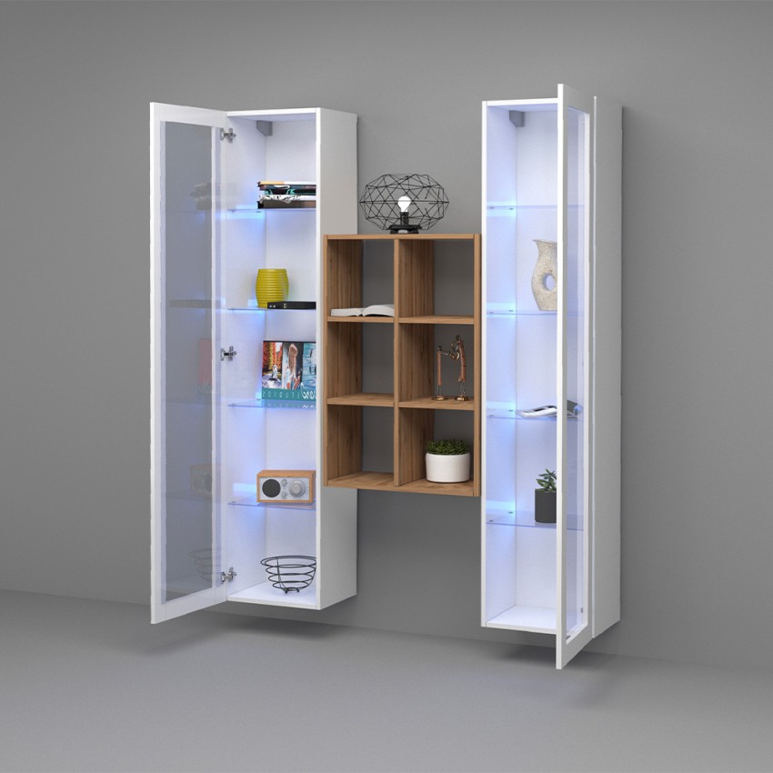 Sala de estar de pared de almacenamiento 2 estanterías de madera blanca Kesia WH Rebajas