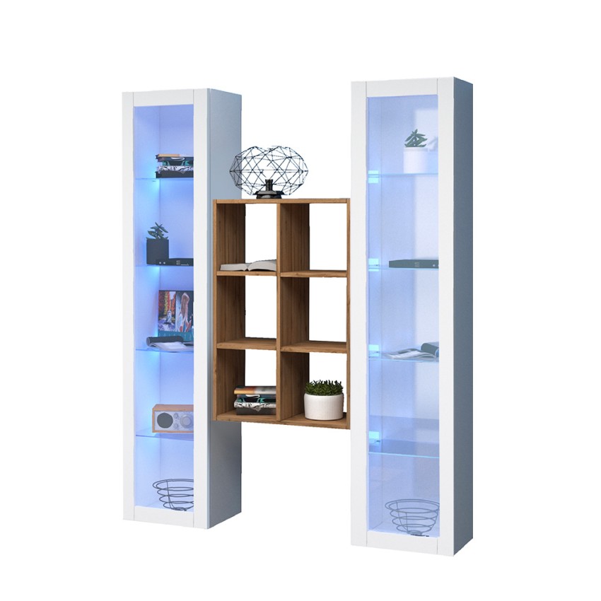 Sala de estar de pared de almacenamiento 2 estanterías de madera blanca Kesia WH Oferta