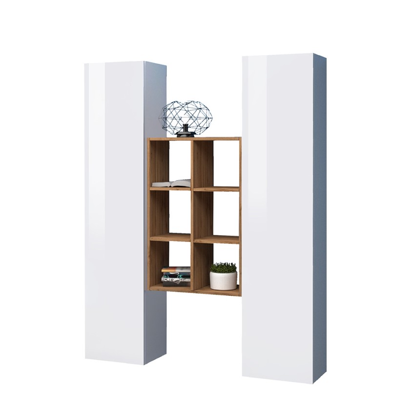 Sistema suspendido de pared blanco 2 armarios 6 estantes Gemy WH Oferta
