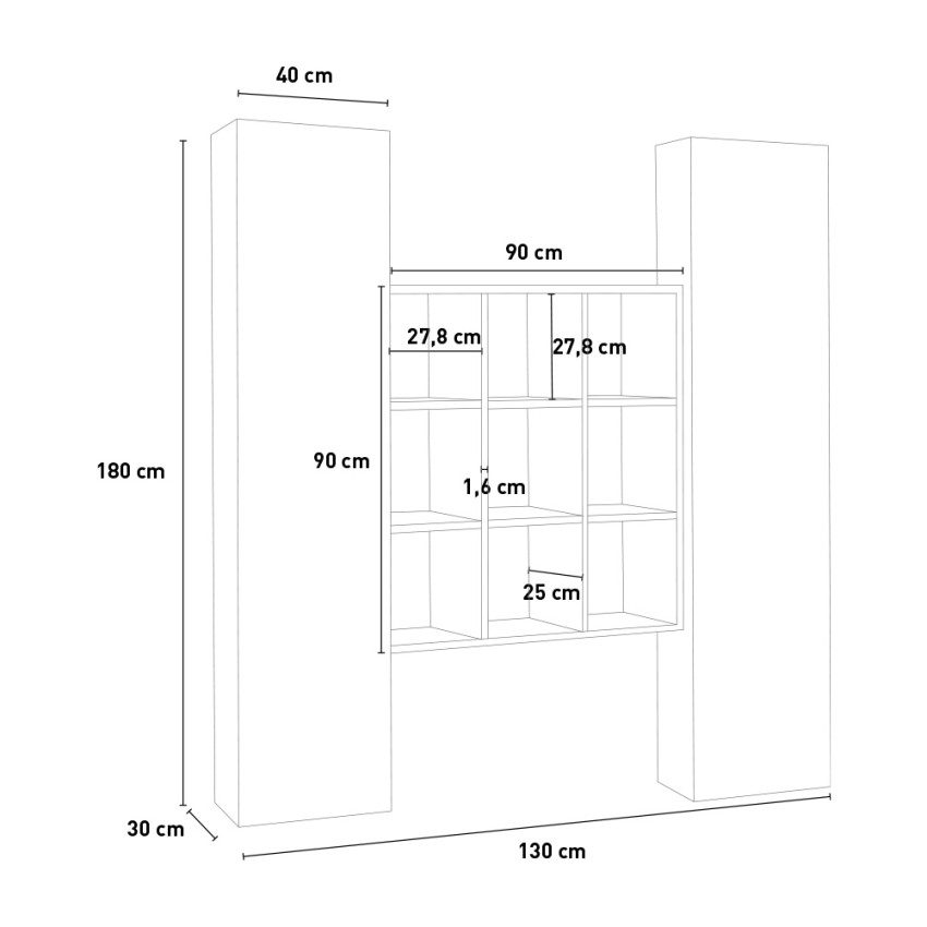 Parete attrezzata sospesa libreria in legno 2 vetrine bianche Vila WH Stock