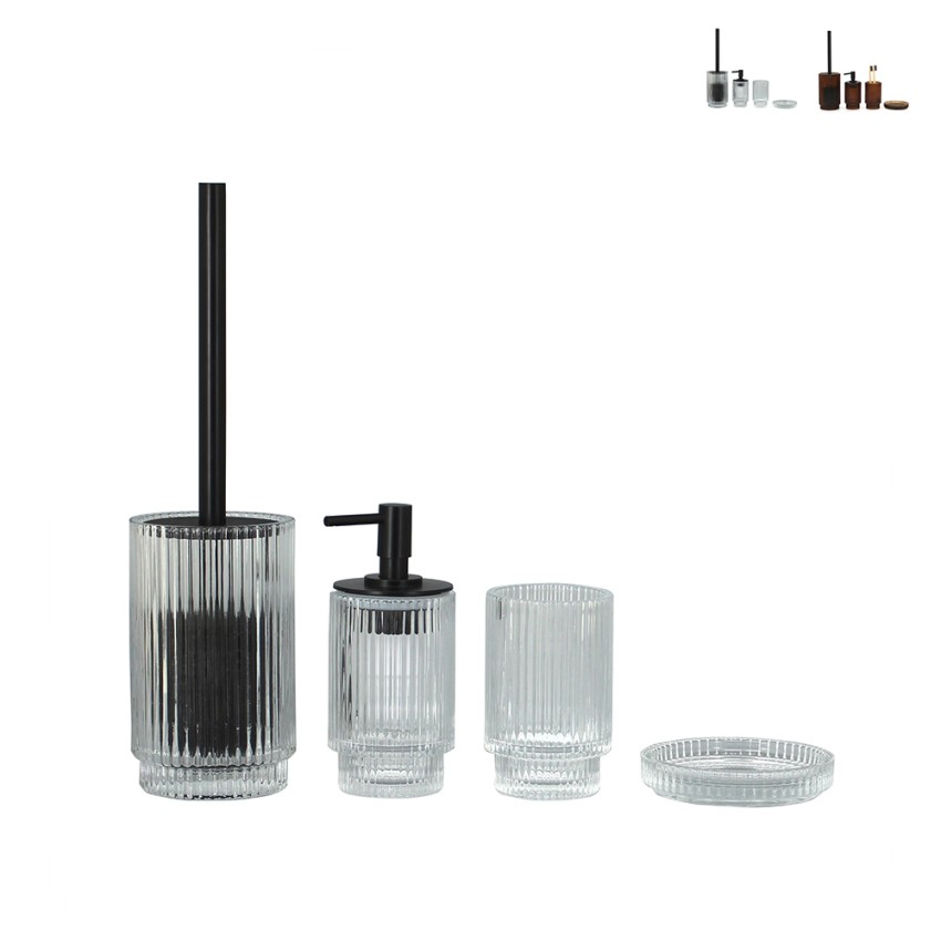 Set Accessori Bagno In Vetro 5 Pezzi Ulable - Dispenser Sapone, Portaspazzolini, Bicchiere, Portasapone E Barattolo