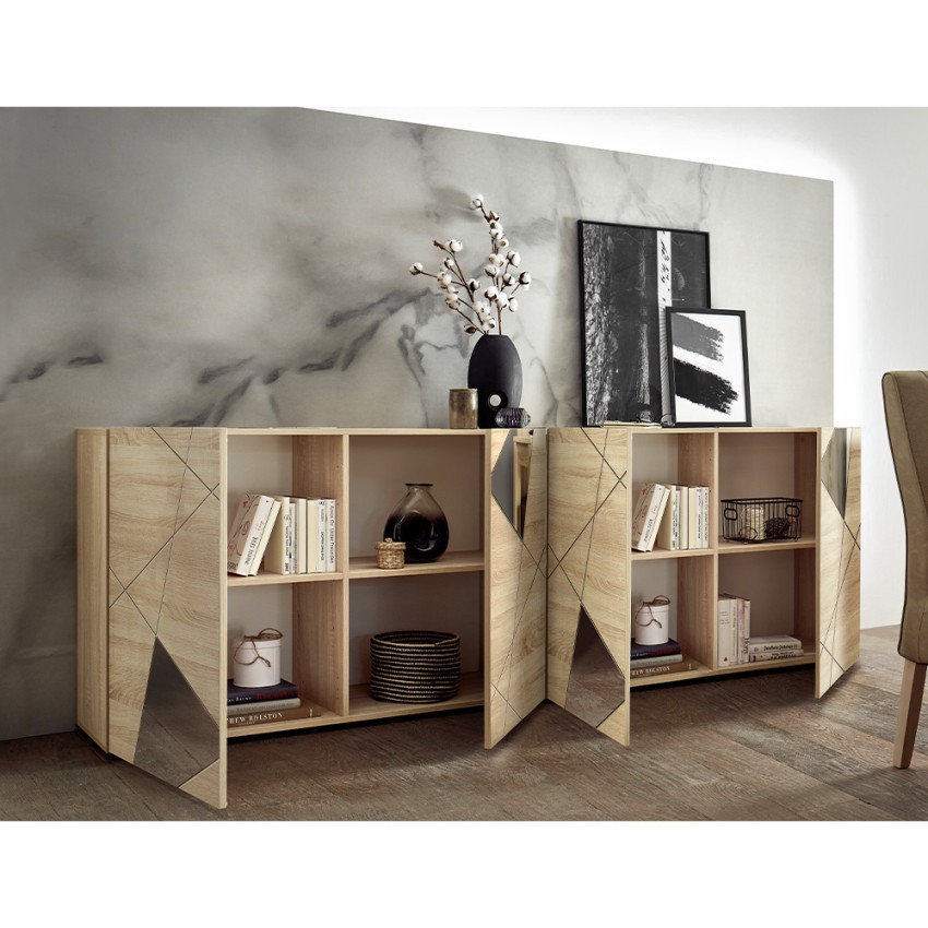 Aparador moderno de roble con espejos y 4 puertas Vittoria RS L, 241cm. Descueto