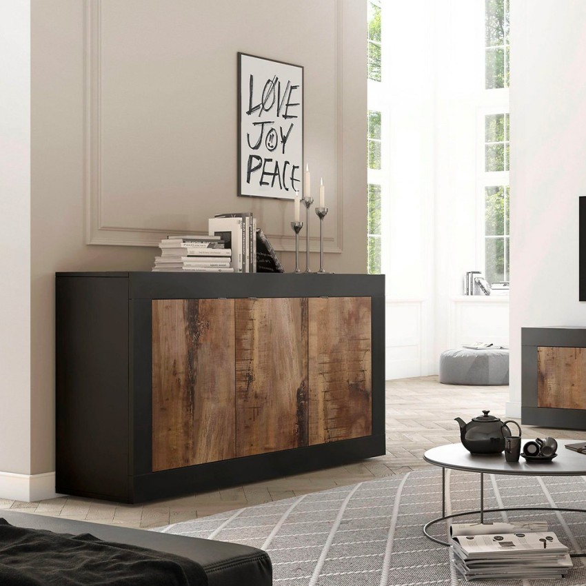 Industriales Sideboard Küche Wohnbereich, 3 Türen, Holz, 160cm Modis NP Basic Aktion