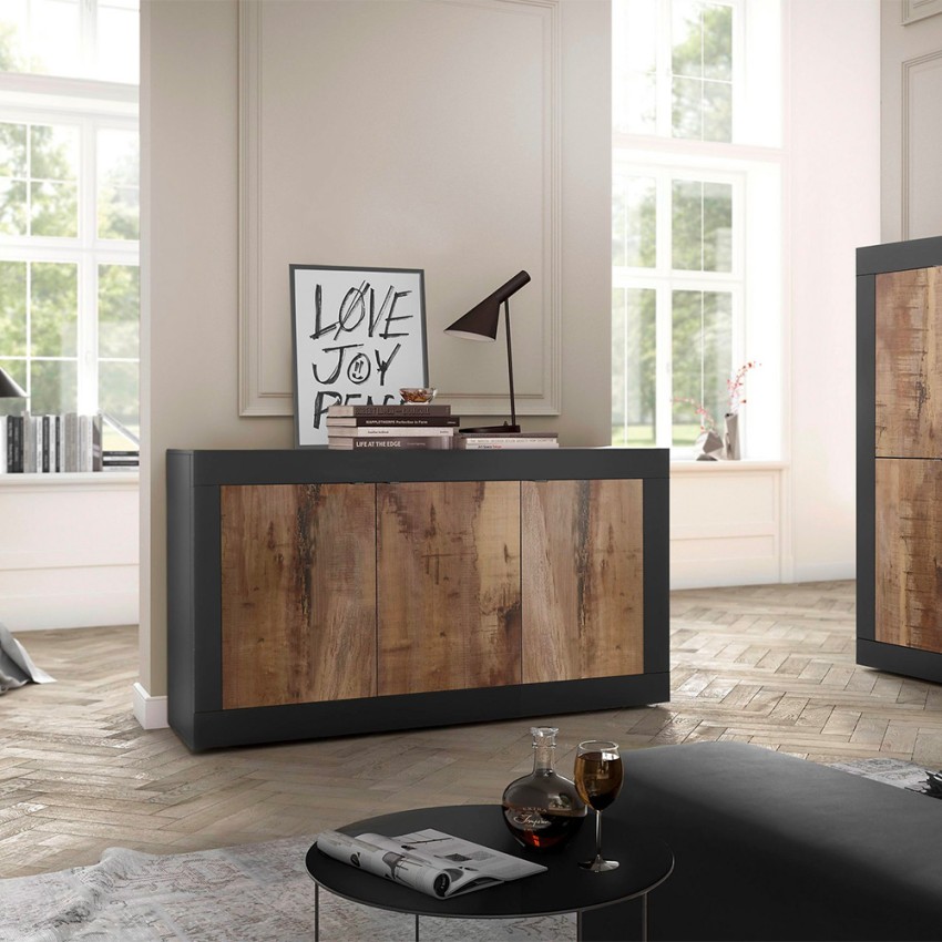 Industriales Sideboard Küche Wohnbereich, 3 Türen, Holz, 160cm Modis NP Basic Sales