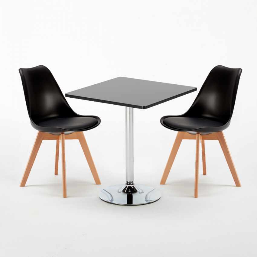 Schwarz Quadratisch Tisch und 2 Stühle Farbiges Polypropylen-Innenmastenset Nordica Mojito Modell