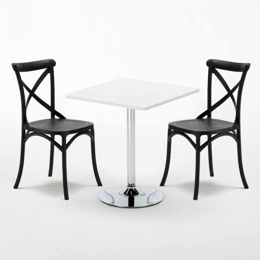 Weiß Quadratisch Tisch und 2 Stühle Farbiges Polypropylen-Innenmastenset Vintage Cocktail Lagerbestand