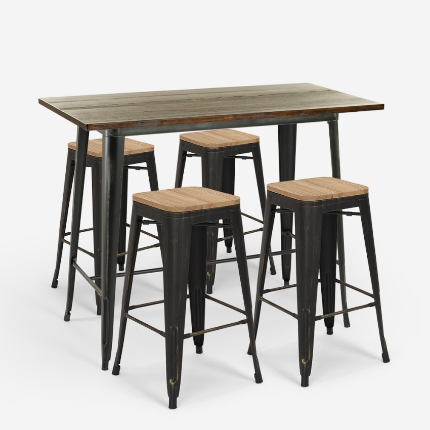 conjunto 4 taburetes bar industrial mesa 120x60 negro vintage fordville Catálogo