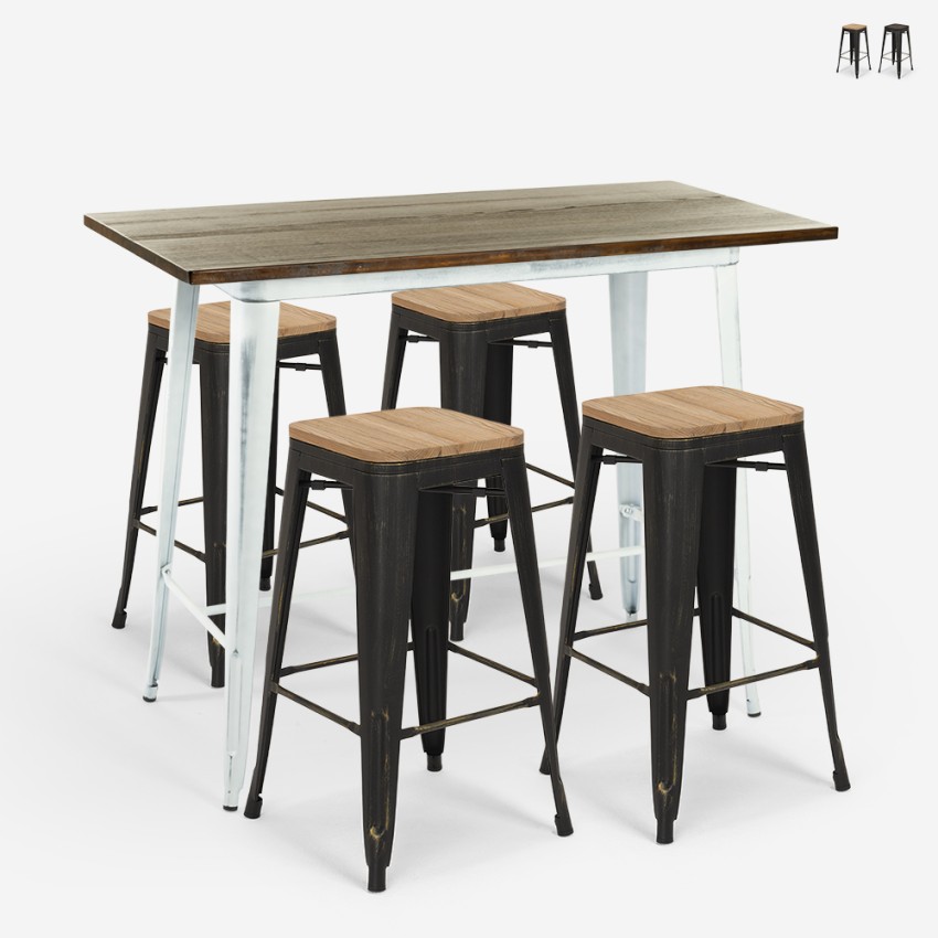 conjunto mesa alta blanca 120x60 4 taburetes de bar vintage swanton Promoción