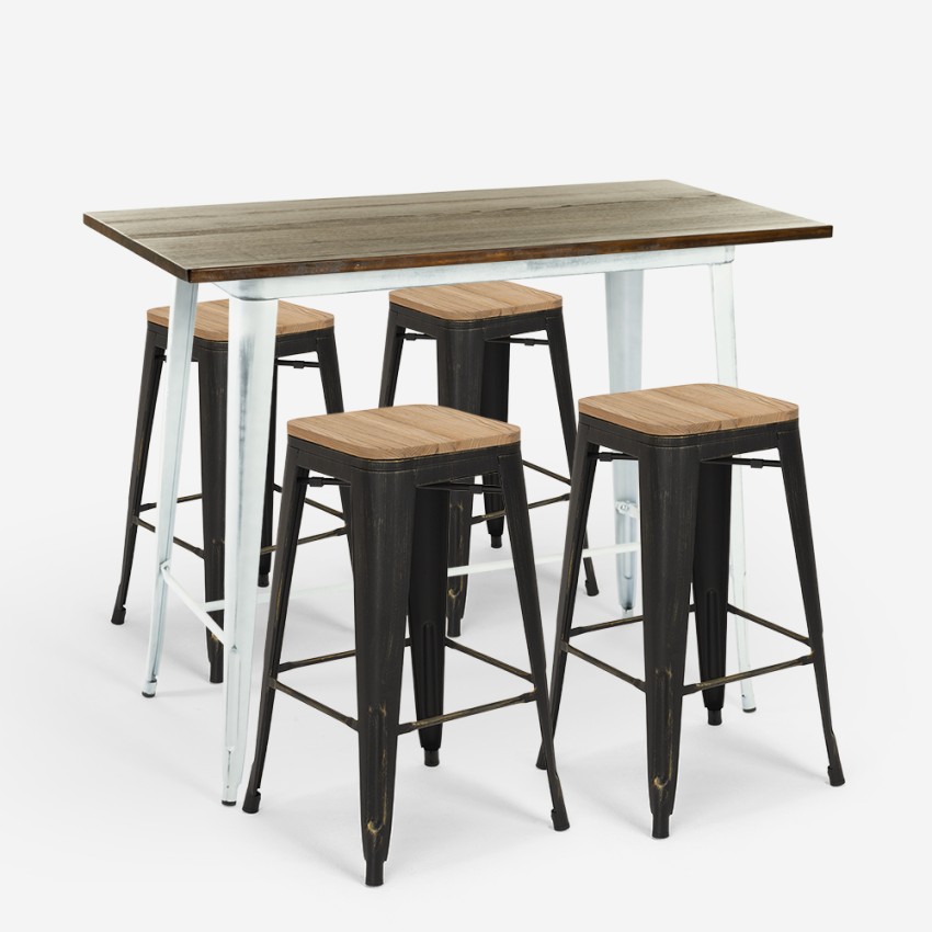 conjunto mesa alta blanca 120x60 4 taburetes de bar vintage swanton Descueto
