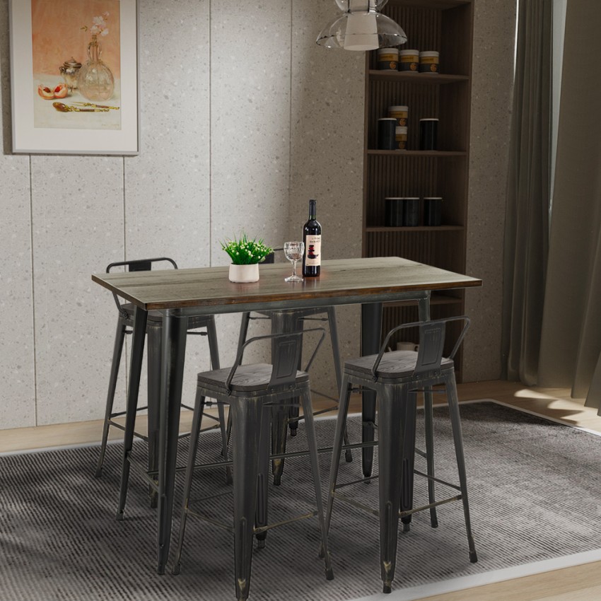 juego blackduck de 4 taburetes de barra con respaldo mesa 120x60 vintage negro Oferta