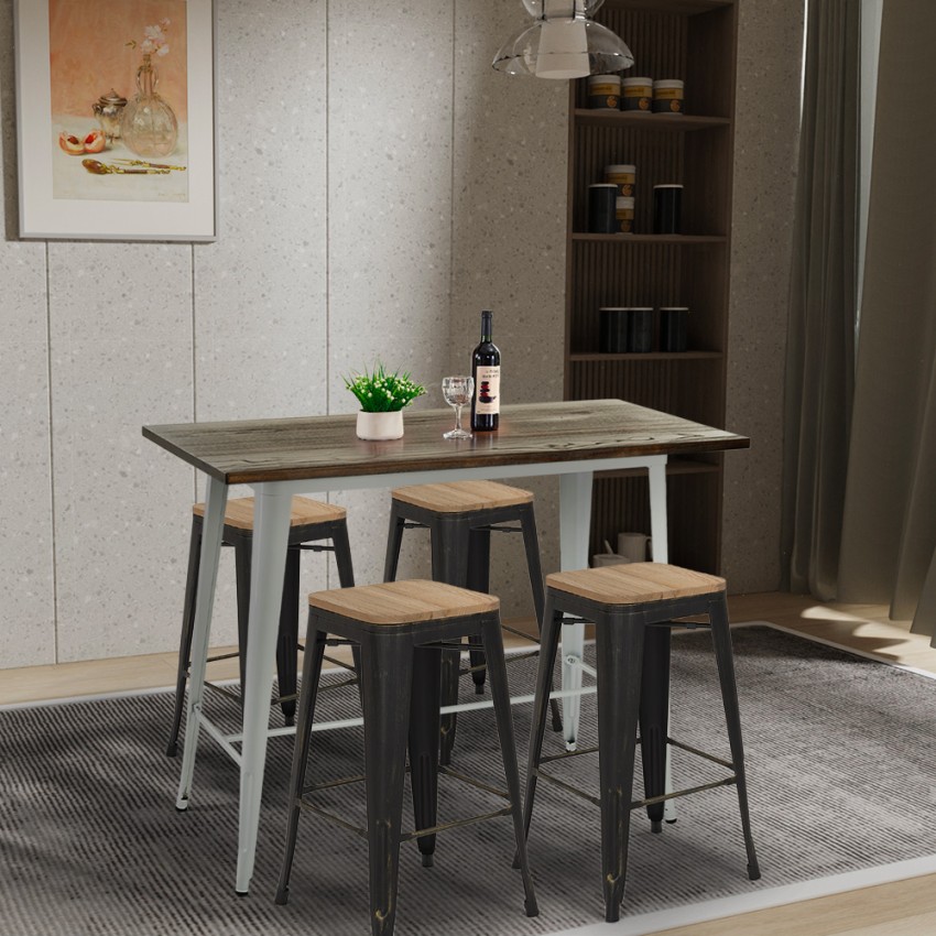 mesa alta de bar blanca 120x60 4 taburetes industrial navarro Oferta