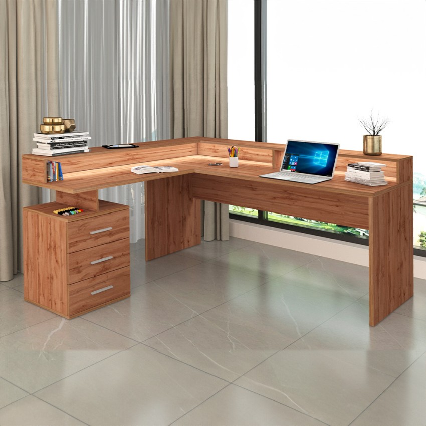 Bureau d'angle avec 3 tiroirs et plateau surélevé New Selina A-S Plus Réductions