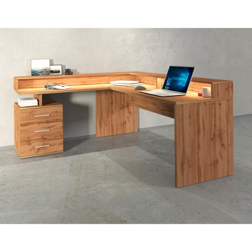 Bureau d'angle avec 3 tiroirs et plateau surélevé New Selina A-S Plus 