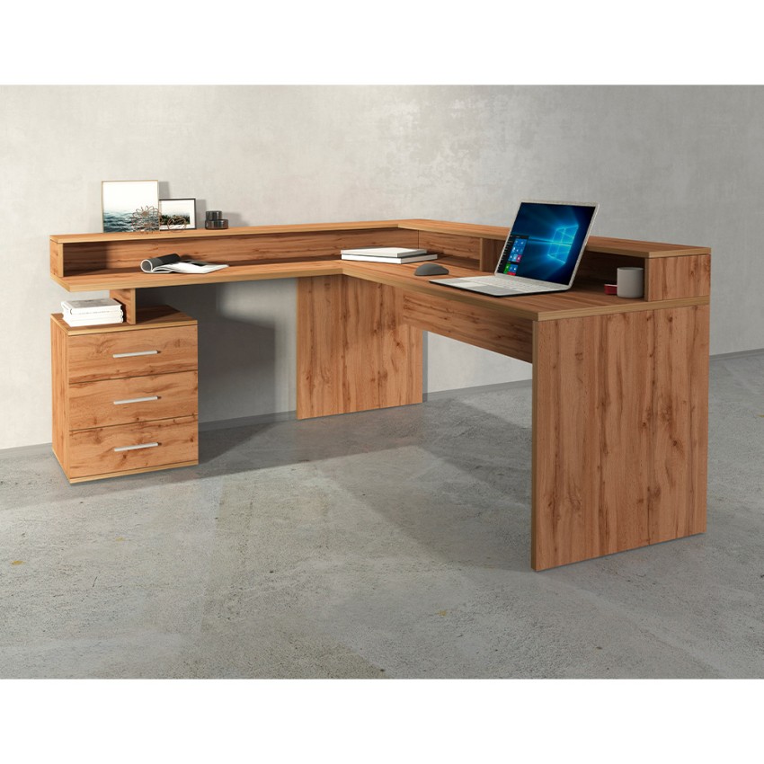 Bureau d'angle avec 3 tiroirs et plateau surélevé New Selina A-S Plus 