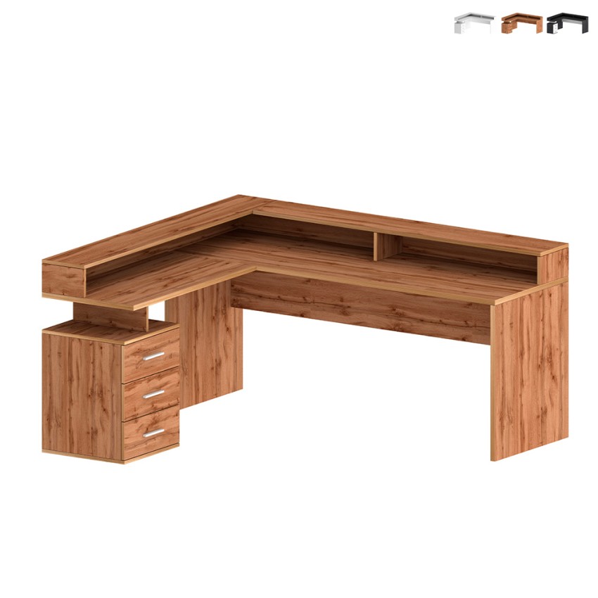 Bureau d'angle avec 3 tiroirs et plateau surélevé New Selina A-S Plus Vente