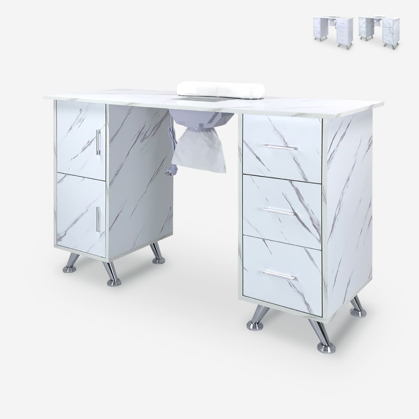 Table Manucure Professionnelle 100 Cm - Étagères Ouvertes, Texture Marbrée, Pour Salon Et Spa