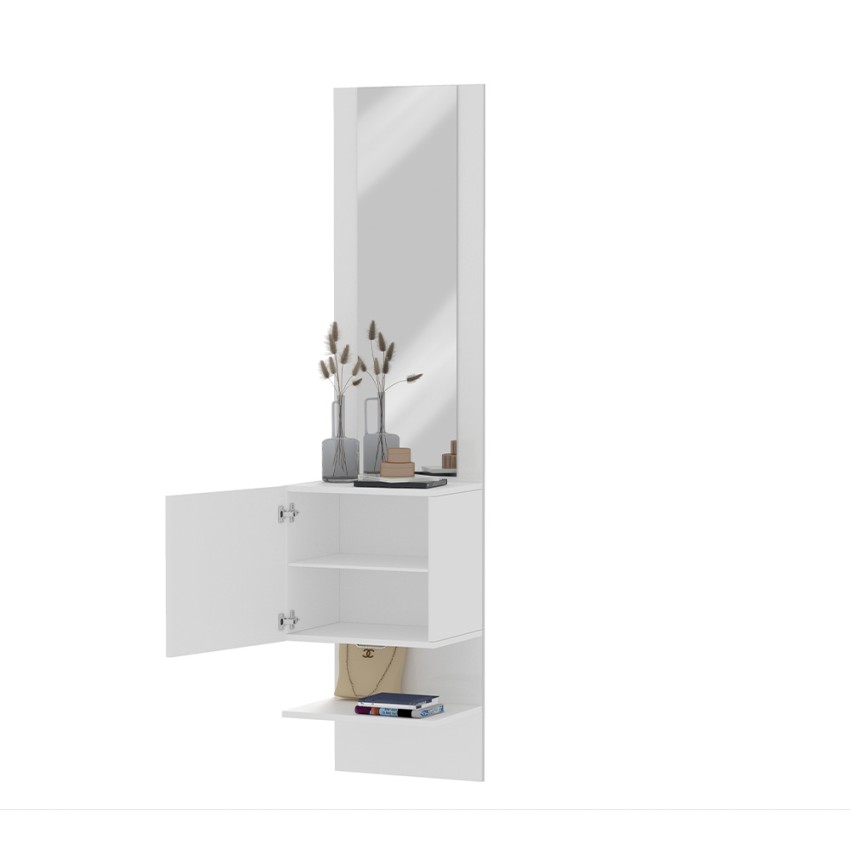 Meuble à chaussures mural entrée blanc brillant étagère 1 porte miroir Karin Offre