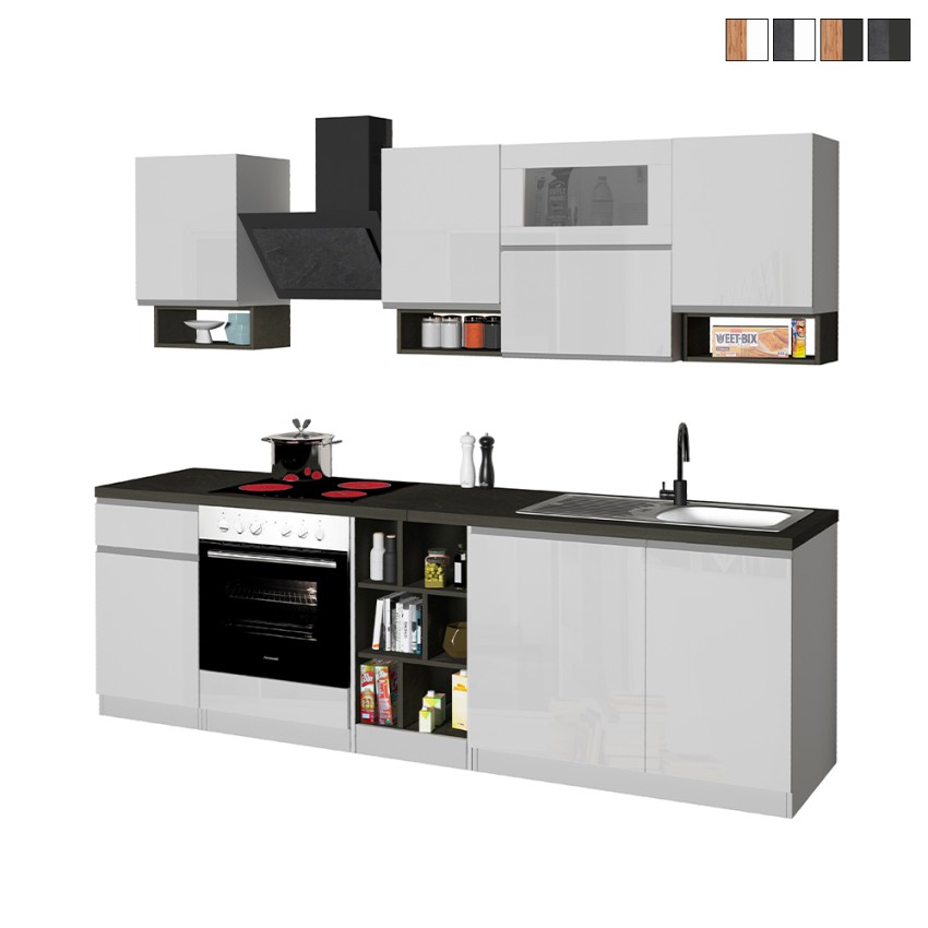 Moderne modulare Küche, lineares Design, 256 cm, Modell Essence Sales