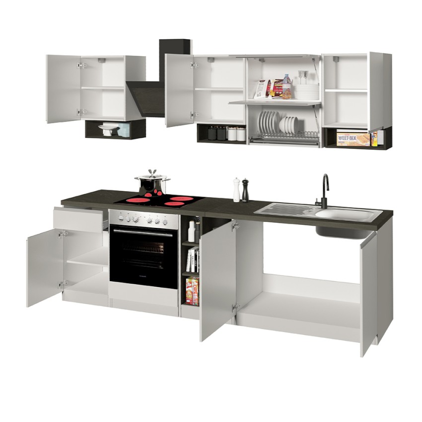 Moderne modulare Küche, lineares Design, 256 cm, Modell Essence 