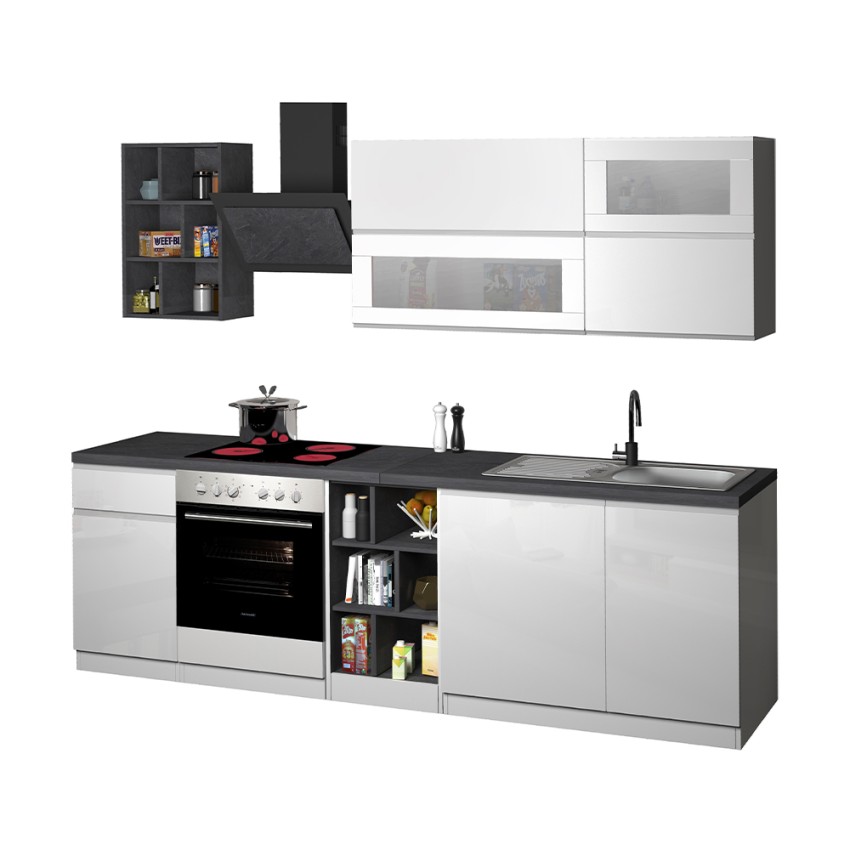Cuisine moderne complète design linéaire 256cm modulable Unica 