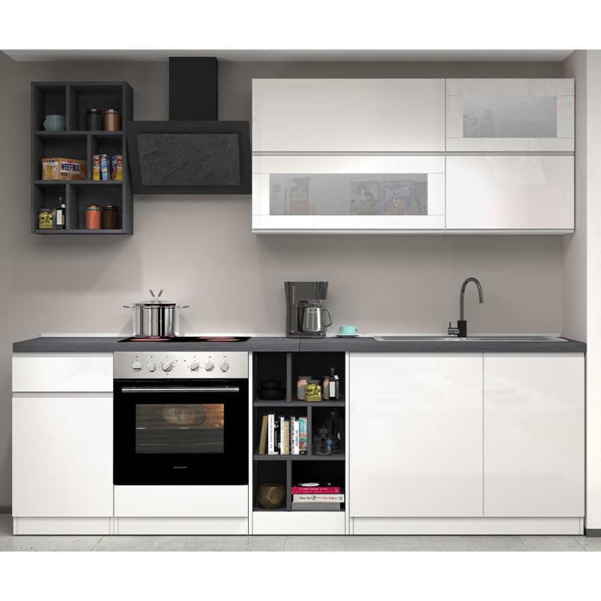 Cuisine moderne complète design linéaire 256cm modulable Unica 