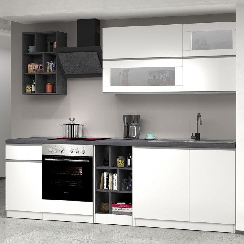 Cuisine moderne complète design linéaire 256cm modulable Unica 