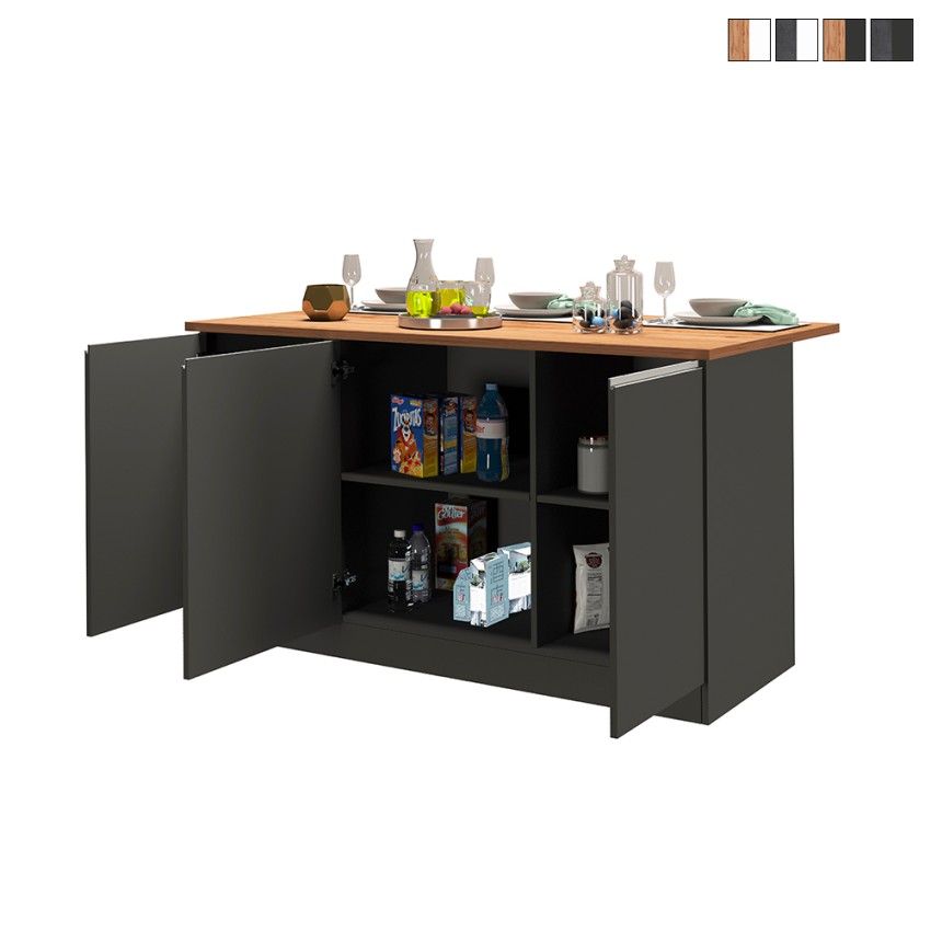 Îlot central moderne 3 portes 155x90x90 cm avec table Deaton pour cuisine Offre