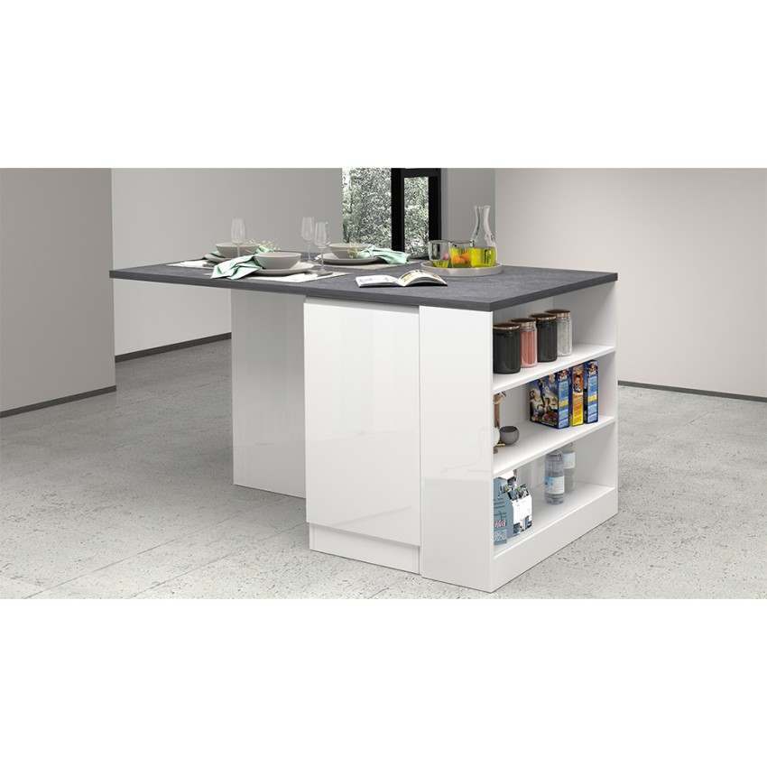 Îlot central avec table pour cuisine moderne 2 portes 160x90x90cm Grover 