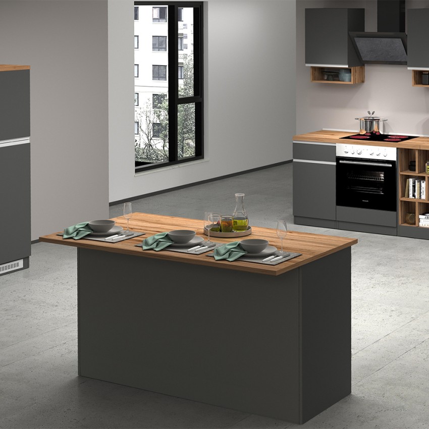 Îlot central moderne 3 portes 155x90x90 cm avec table Deaton pour cuisine Choix
