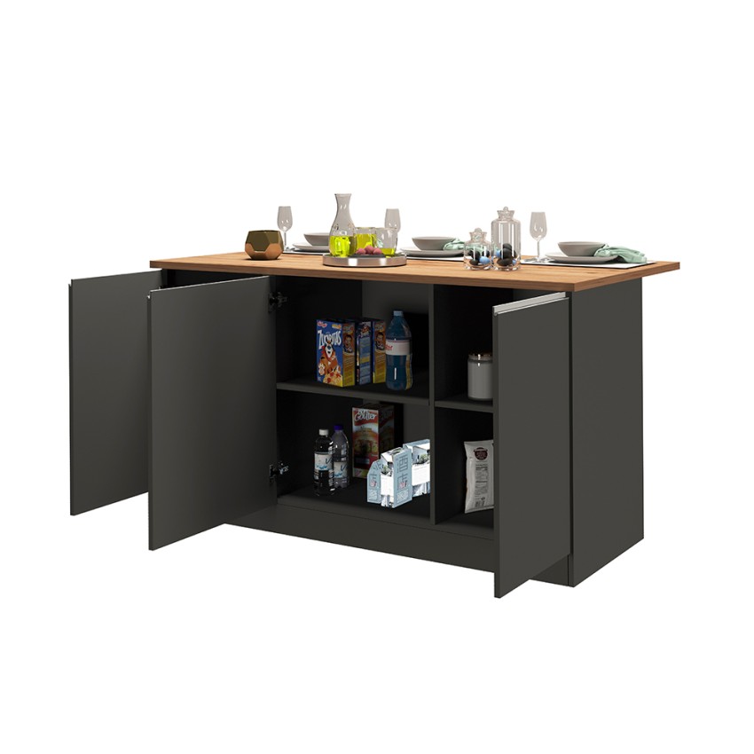 Îlot central moderne 3 portes 155x90x90 cm avec table Deaton pour cuisine 