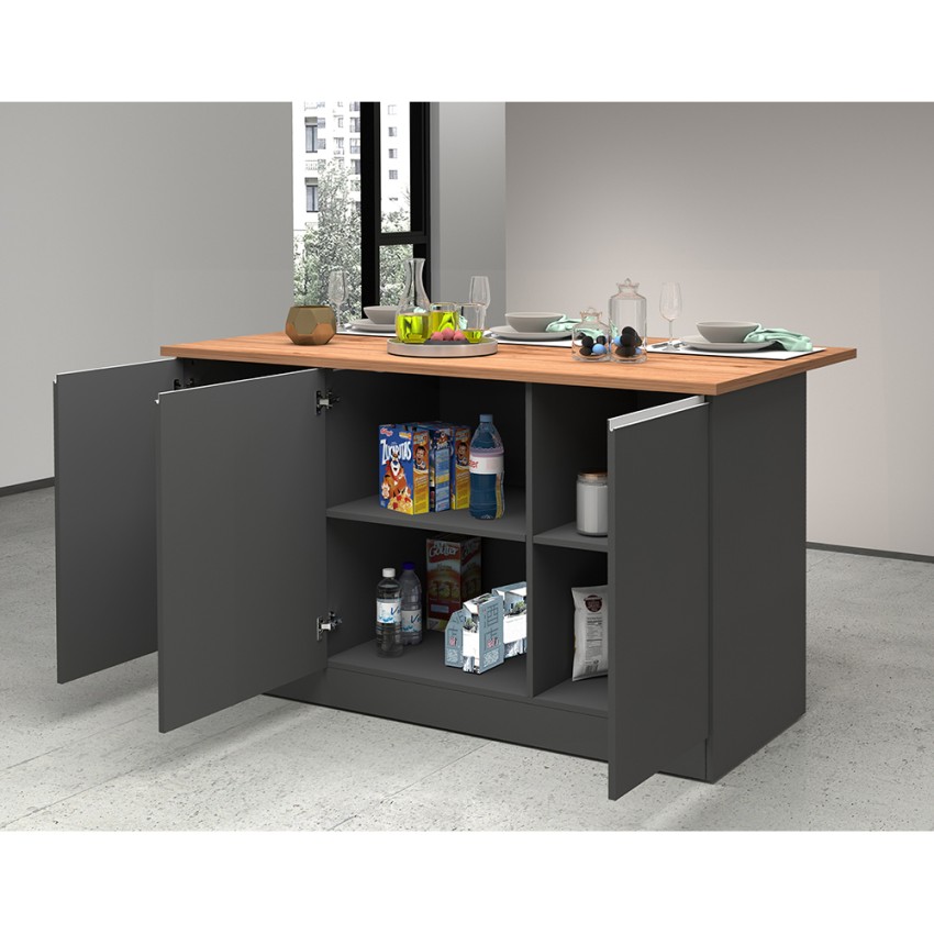 Îlot central moderne 3 portes 155x90x90 cm avec table Deaton pour cuisine 