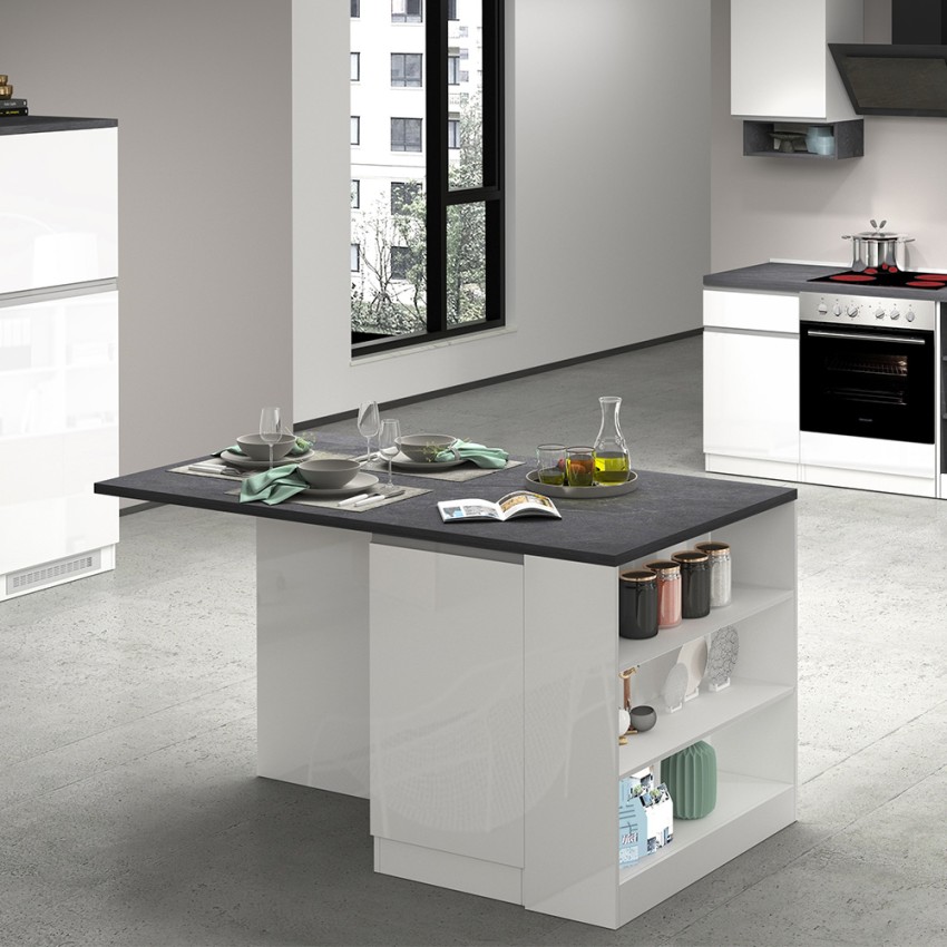 Îlot central avec table pour cuisine moderne 2 portes 160x90x90cm Grover Modèle