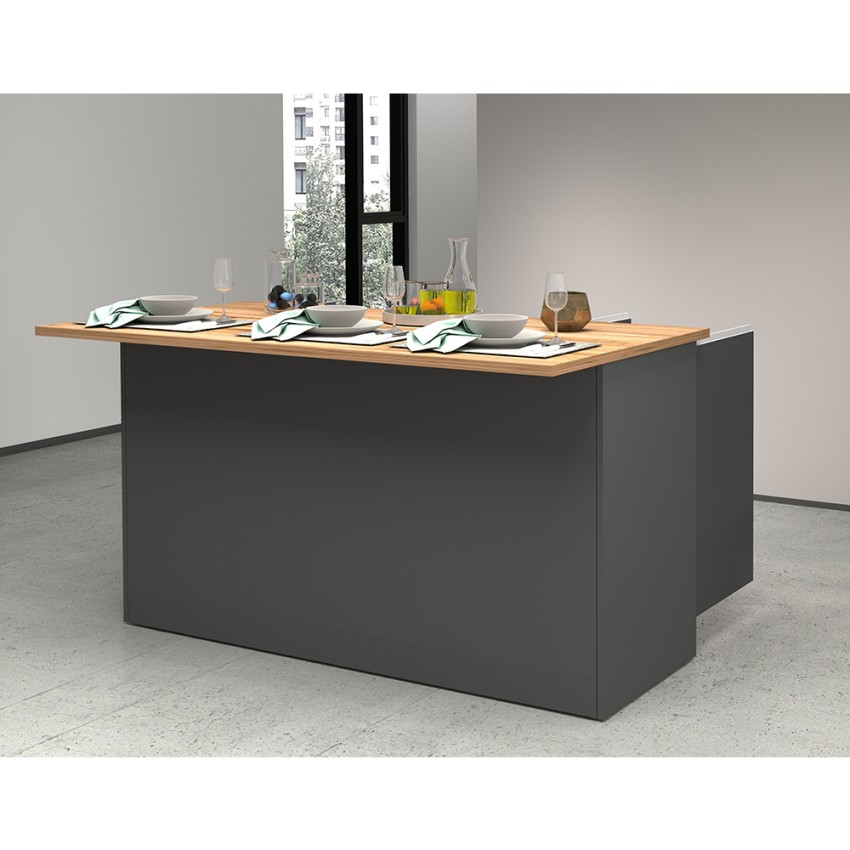 Îlot central moderne 3 portes 155x90x90 cm avec table Deaton pour cuisine 