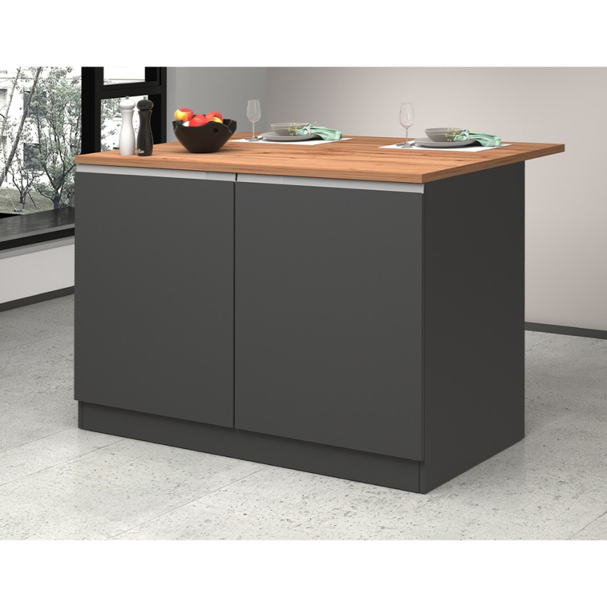 Îlot central pour cuisine moderne 2 portes table en bois 125x90x90cm Deer 