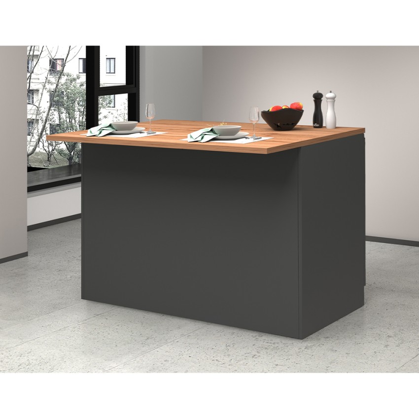 Îlot central pour cuisine moderne 2 portes table en bois 125x90x90cm Deer 