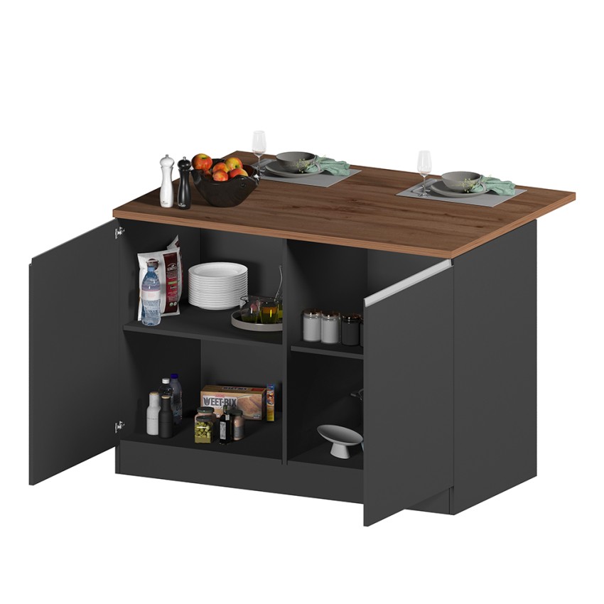 Îlot central pour cuisine moderne 2 portes table en bois 125x90x90cm Deer 