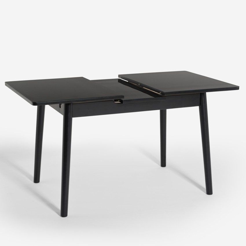 Tavolo allungabile in legno 110-140x75cm cucina vetro bianco nero Pixam 
