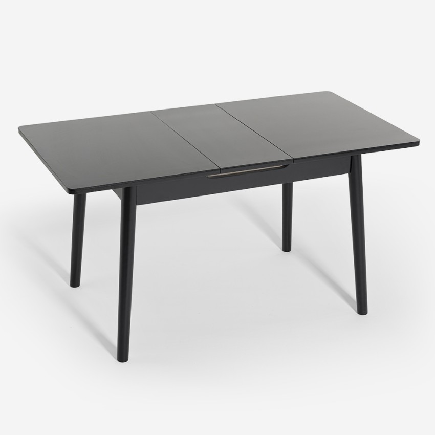 Tavolo allungabile in legno 110-140x75cm cucina vetro bianco nero Pixam 