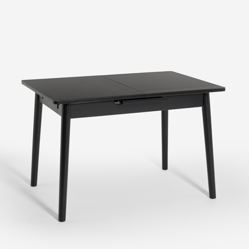 Tavolo allungabile in legno 110-140x75cm cucina vetro bianco nero Pixam 
